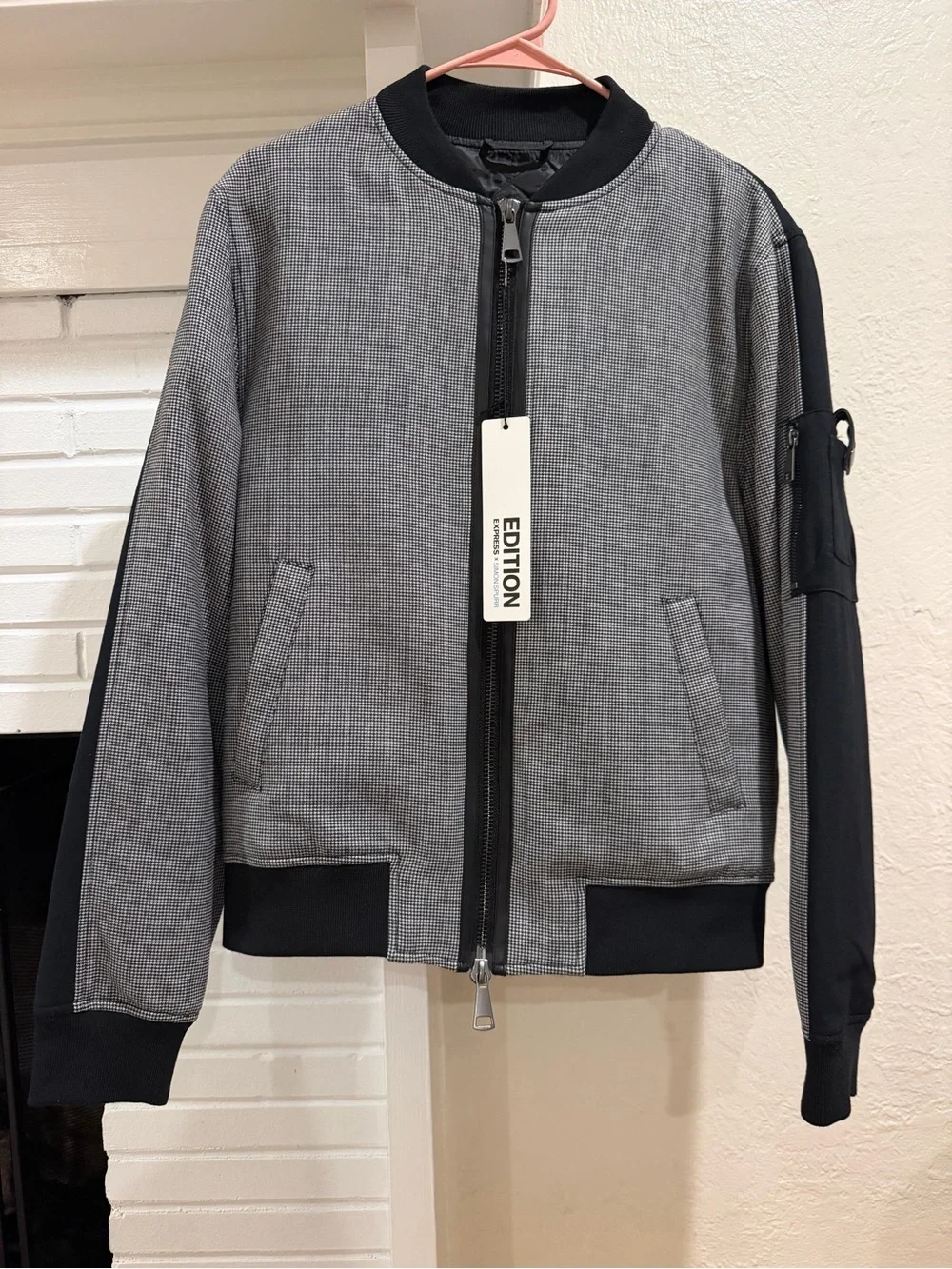 NWT Express X Simon Spurr Men's Black & Gray Bomber Jacket Small Wool Blend